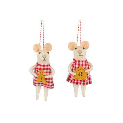 F90 - Felt Mouse Red Gingham Dress Ornament