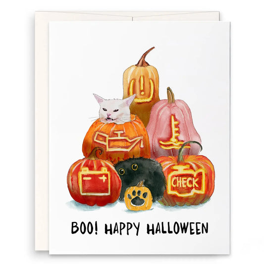 Car Warning Light Pumpkin Halloween Card