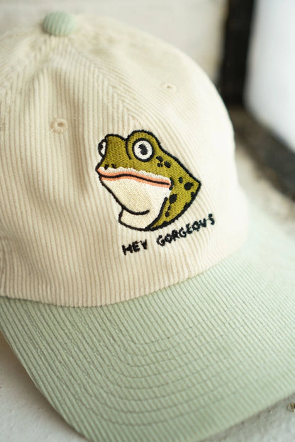 Hey Gorgeous Two-Tone Corduroy Dad Hat Embroidered Cord