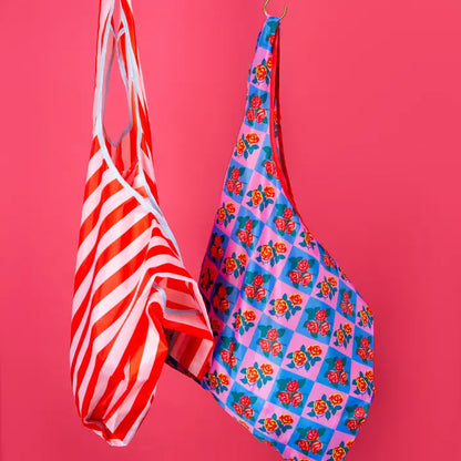 Pink & Red Stripes Foldable Nylon Tote