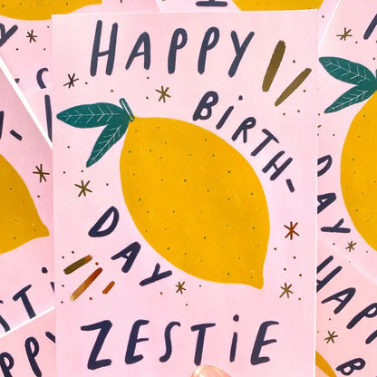 Happy Birthday Zestie Gold Foil Greetings Card