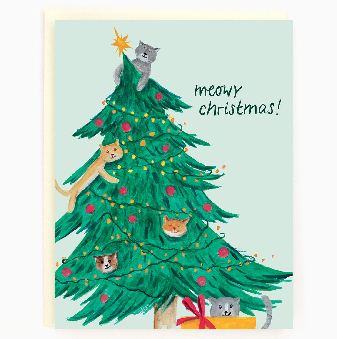 Christmas Cats In Tree Card