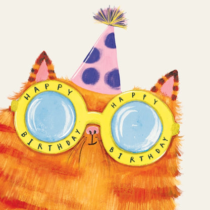 Cat Happy Birthday Yellow Glasses Greeting Card