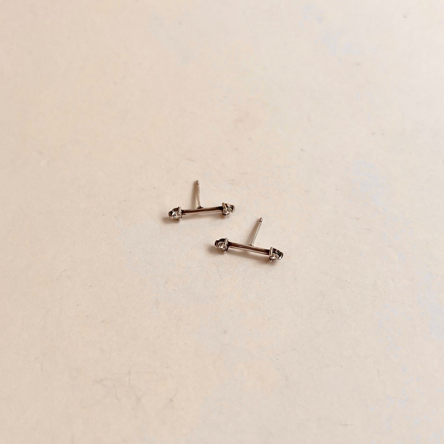 Tiny Bar Stud With 2 Prong Set CZ's Sterling Silver Earrings