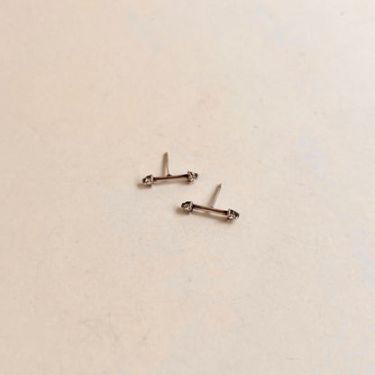Tiny Bar Stud With 2 Prong Set CZ's Sterling Silver Earrings