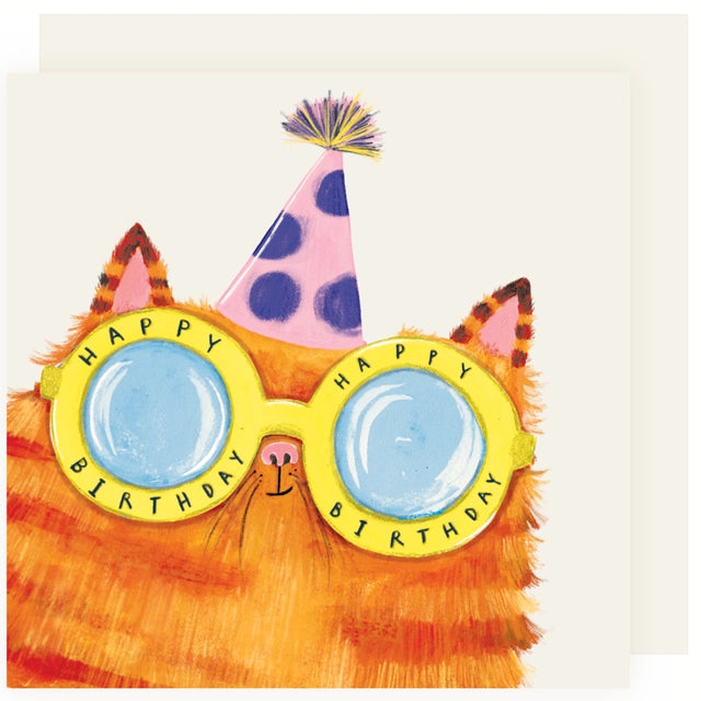 Cat Happy Birthday Yellow Glasses Greeting Card