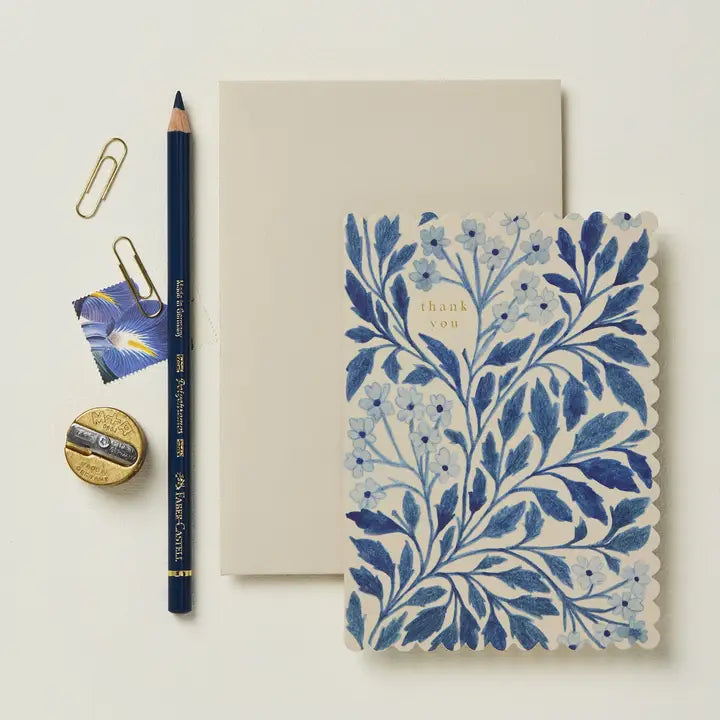 Blue Flora Thank You Card