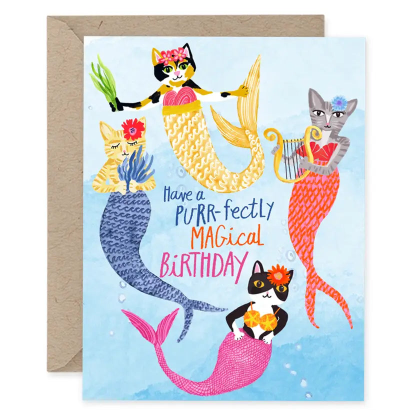 Mermaid Cats Purr-fectly Magical Birthday Card