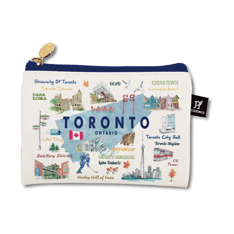 Toronto Small Pouch Bag - Illustrated Landmarks Zipper Pouch