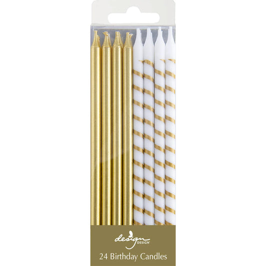 Gold Solids And Stripes Birthday Candles