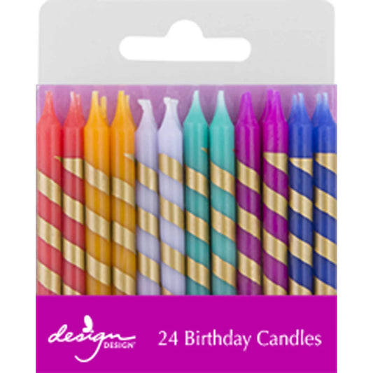 Multicolour With Gold Stripes Birthday Candles