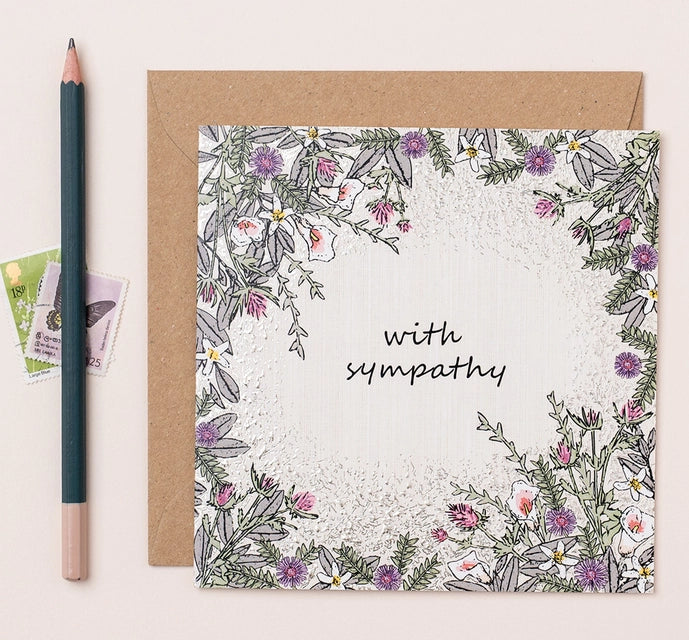 Silver Foiled Sympathy Floral Square Card