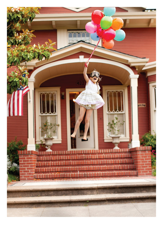 Girl Floating Balloon Birthday Card