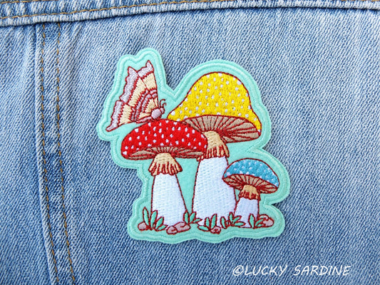 #73 Mushroom and Moth Embroidered Patch