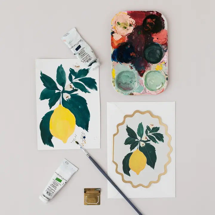 Lemon Botanical Fruit Scallop Die Cut Card