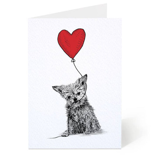 Dog With Heart Balloon Card