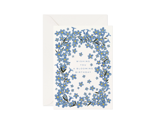 Blooming Birthday With Blue Flowers Greeting Card