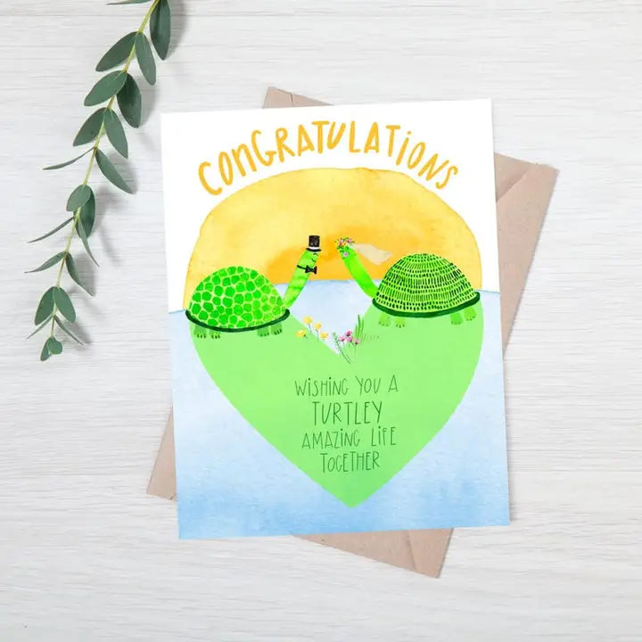 Turtles Bride and Groom Watercolor Wedding Card