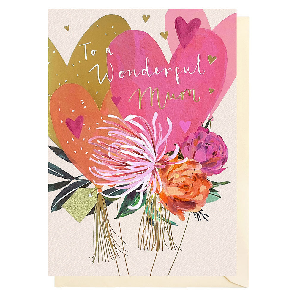 Wonderful Mum Heart Balloons Card