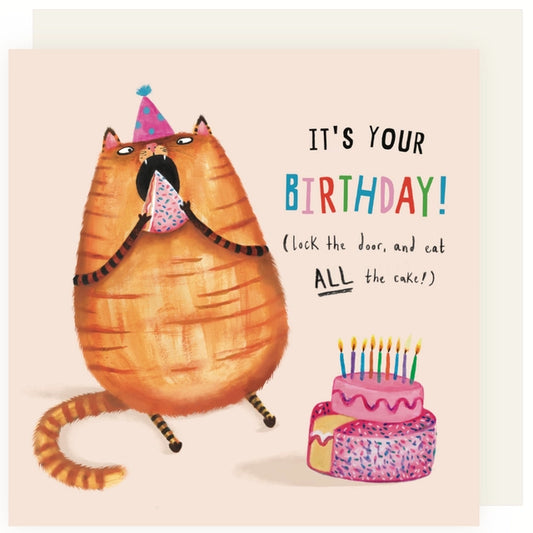 Cat Eating Birthday Cake Greeting Card