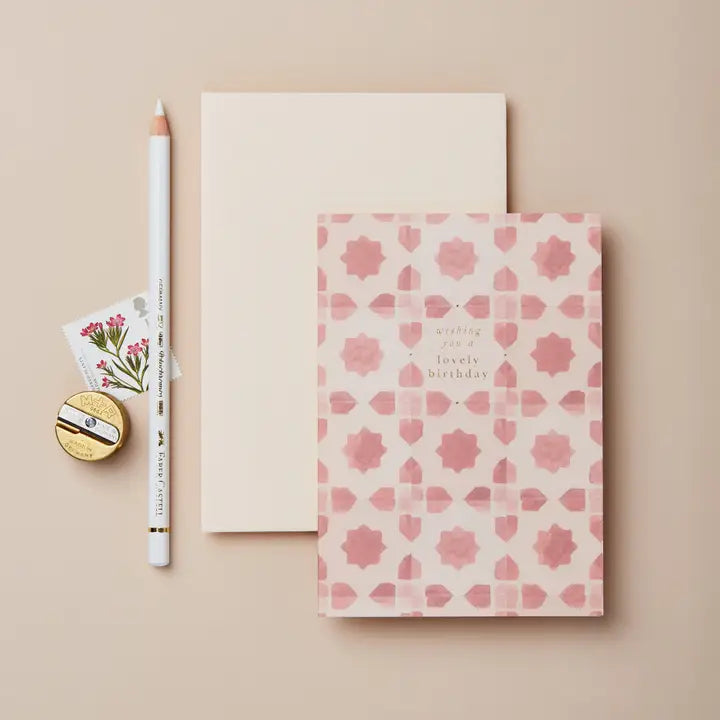 Pink Tiles Wishing You a Lovely Birthday Card