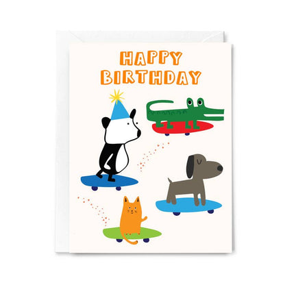 Happy Birthday Skateboarders Greeting Card Animals