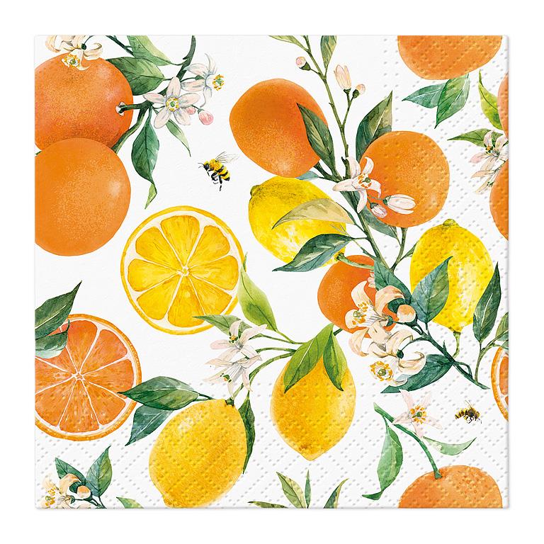 Cocktail Citrus with Bees Napkins. Pack of 20.