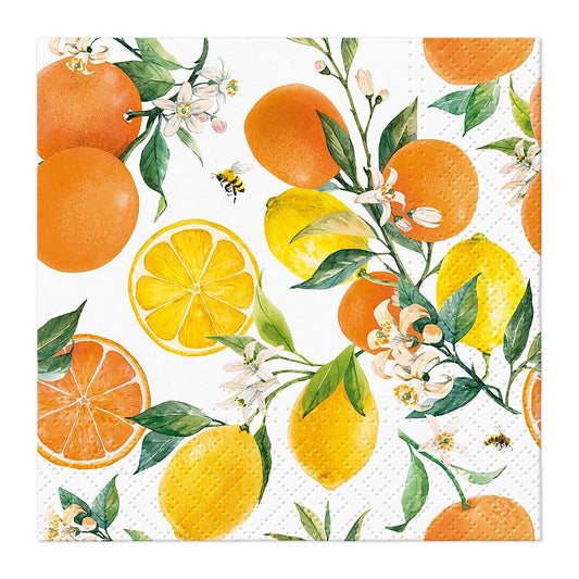 Cocktail Citrus with Bees Napkins. Pack of 20.