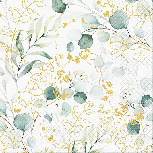 Luncheon Golden Eucalyptus Napkins. Pack of 20