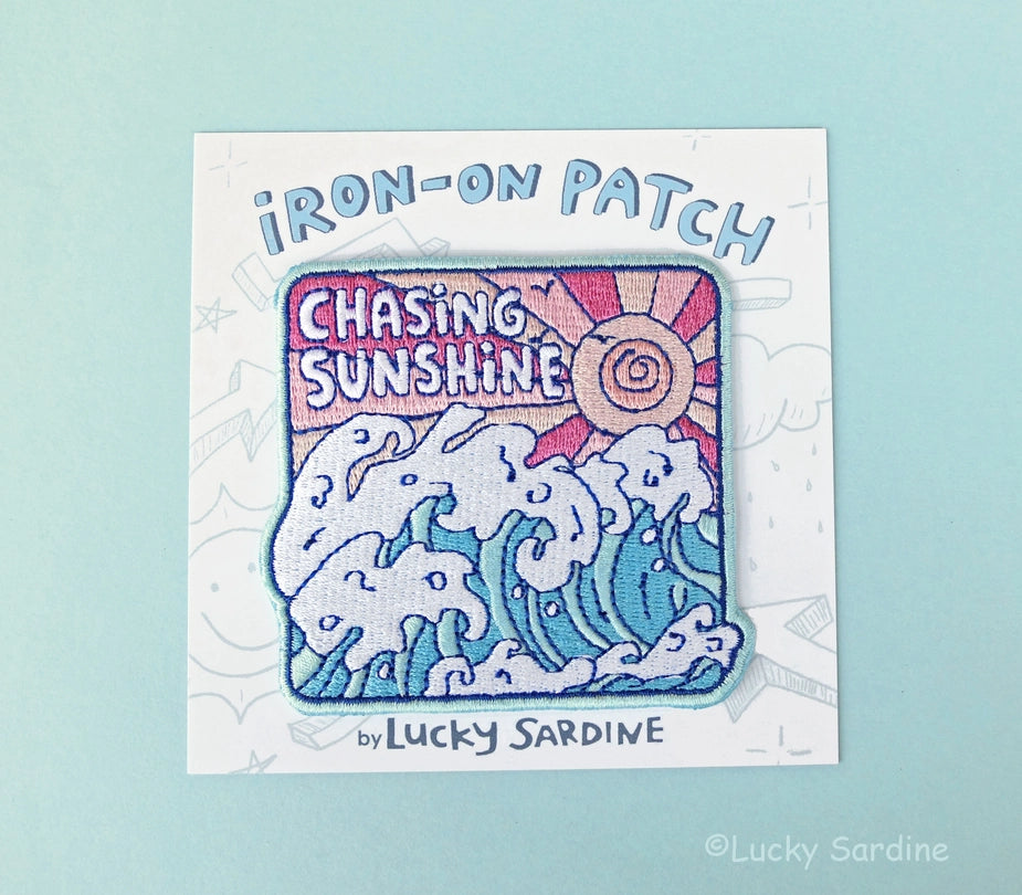 #106 Chasing Sunshine, Ocean Sunset Waves Embroidered Patch