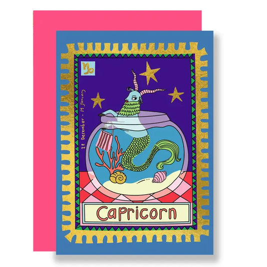 Zodiac Capricorn Gold Foil Greeting Card