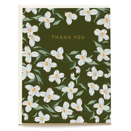 Scattered Blossom Blue Dogwood Thank You Greeting Card