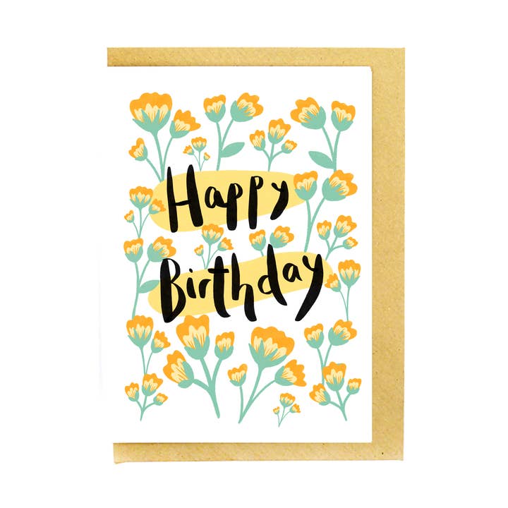 Happy Birthday Orange Florals Card