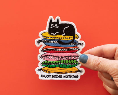 #128 Enjoy Doing Nothing Cat Iron-On Patch