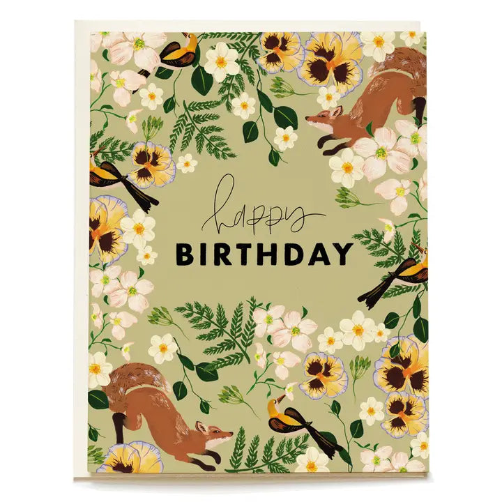 Woodland Floral Fox Birthday Greeting Card
