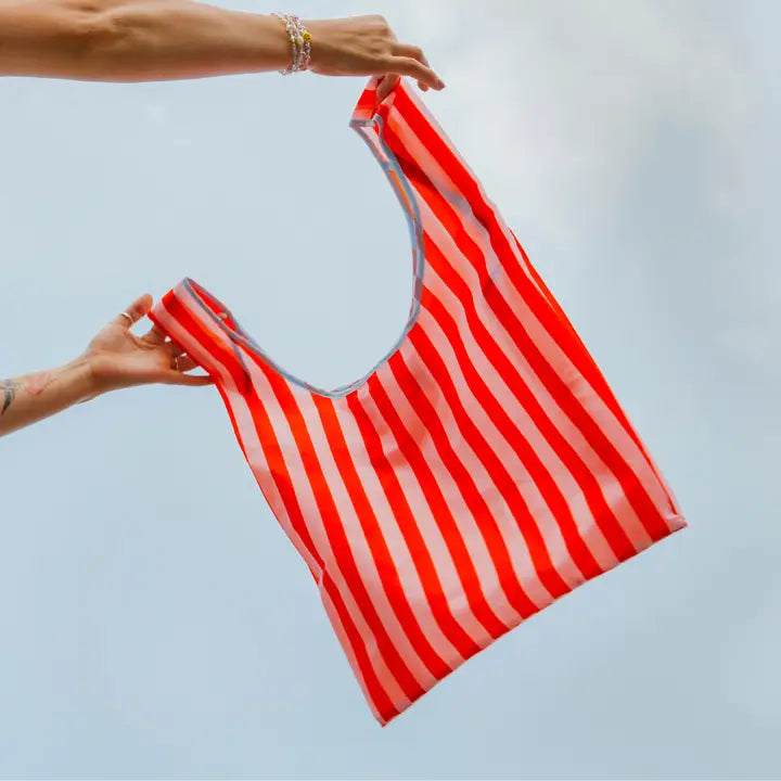 Pink & Red Stripes Foldable Nylon Tote