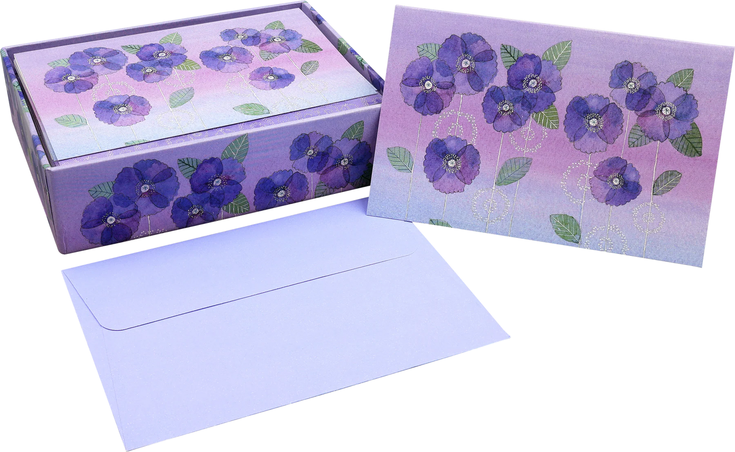 Watercolour Violets Blank Boxed Cards