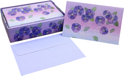 Watercolour Violets Blank Boxed Cards