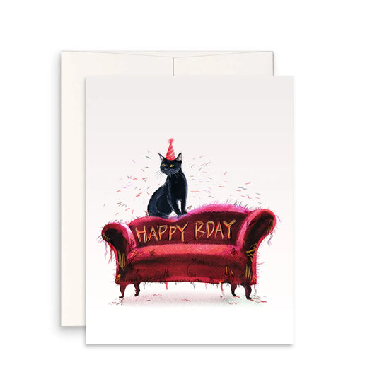 Naughty Cat Scratch Couch Birthday Card