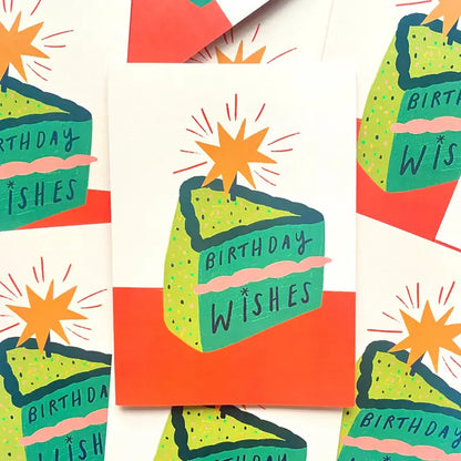 Birthday Wishes Green Cake Greetings Card