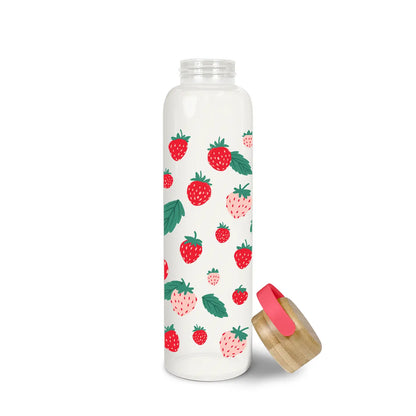 Berry Fresh Glass Water Bottle with Bamboo Lid