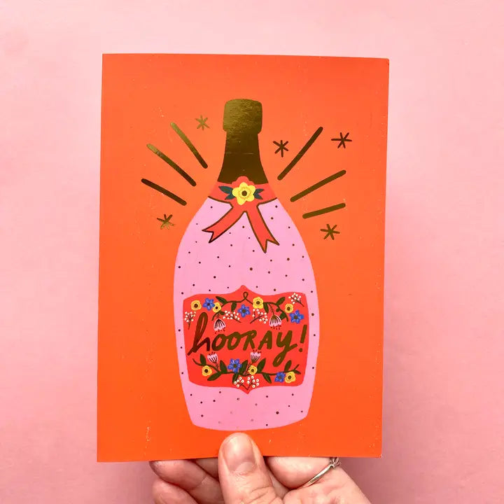 Hooray Champagne Gold Foil Greetings Card