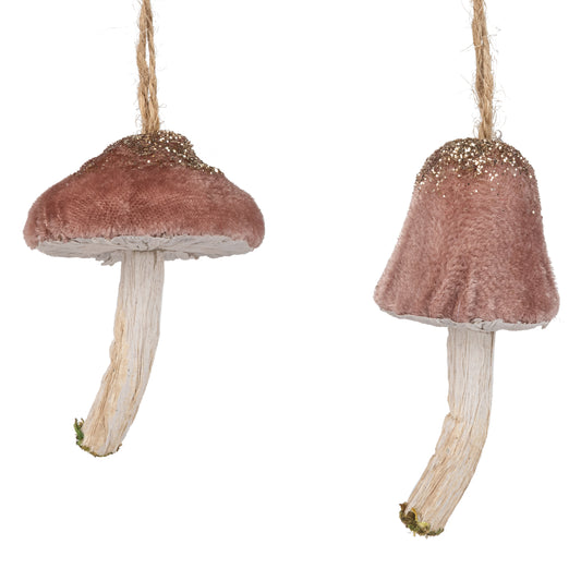 Velvet Mushroom Ornament Dusty Rose Cap