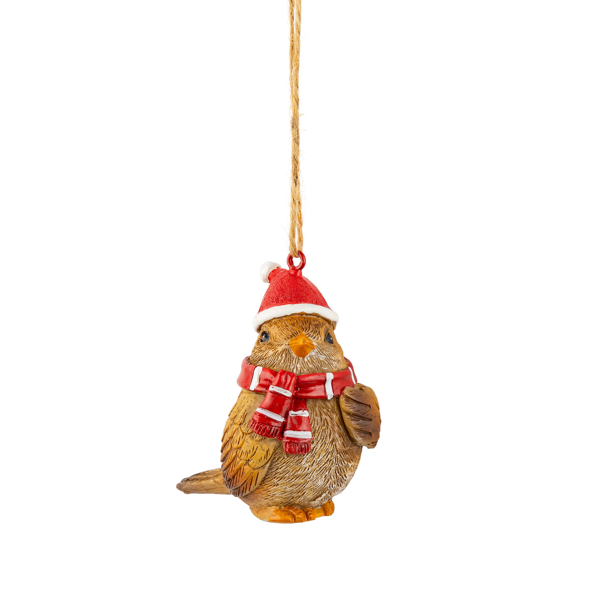 Painted Resin Bird Red Scarf Hat Ornament