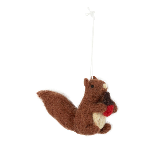 Brown Felt Squirrel Ornament Holding A Nut