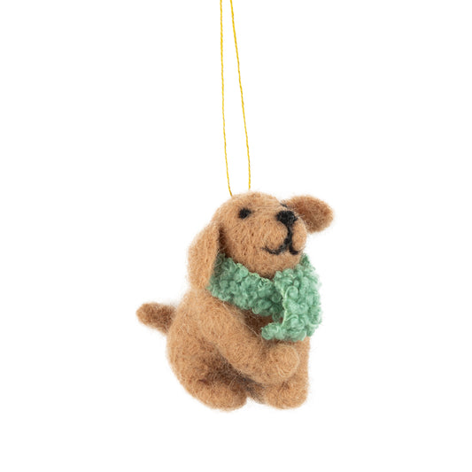 Felt Dog Ornament With Green Scarf
