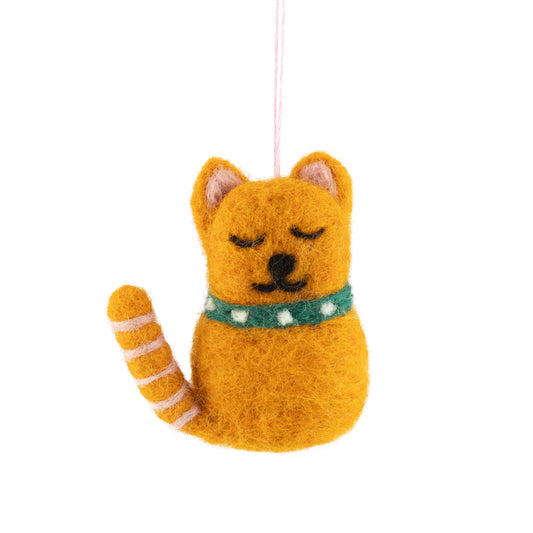 F97 - Felt Orange Cat Ornament With Striped Tail