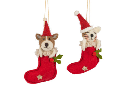 Felt Dog And Cat In Stocking Ornament
