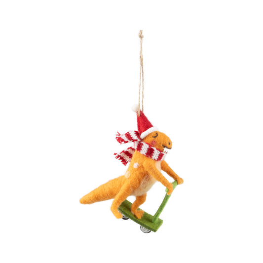 Felt Orange Dinosaur With A Santa Hat + A Scarf