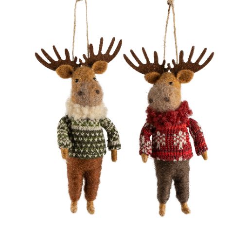 Felt Moose Red or Green Sweaters Ornament